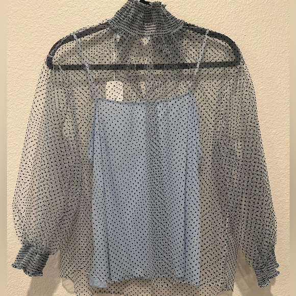Akris Punto Pin-Dot Tulle Turtleneck Blouse - Size 10 - Picture 2 of 5